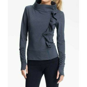 Karma Gray Off Center Ruffle Zip Jacket With Thumbholes Size Small